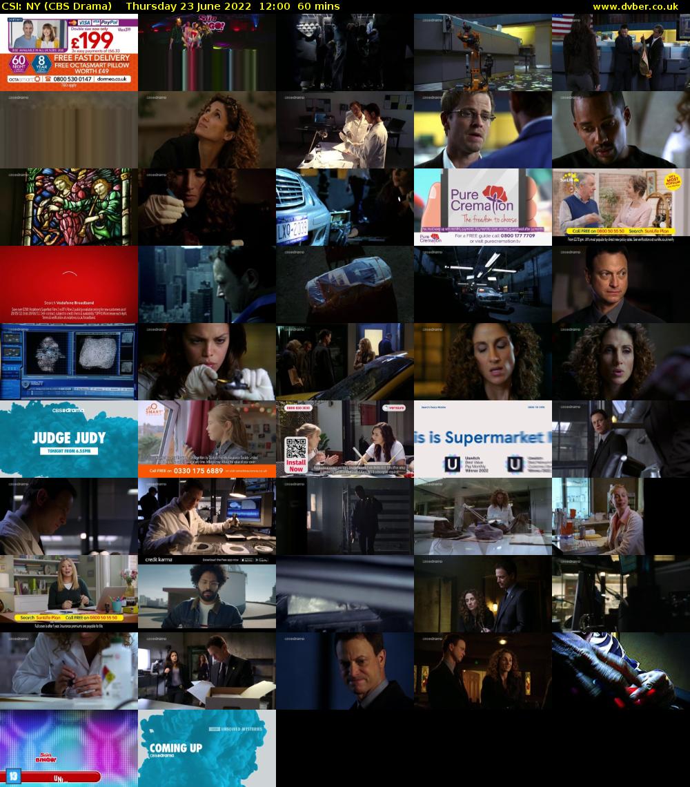 CSI: NY (CBS Drama) Thursday 23 June 2022 12:00 - 13:00