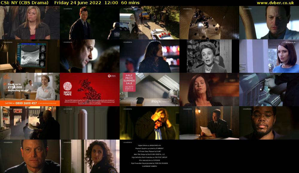 CSI: NY (CBS Drama) Friday 24 June 2022 12:00 - 13:00