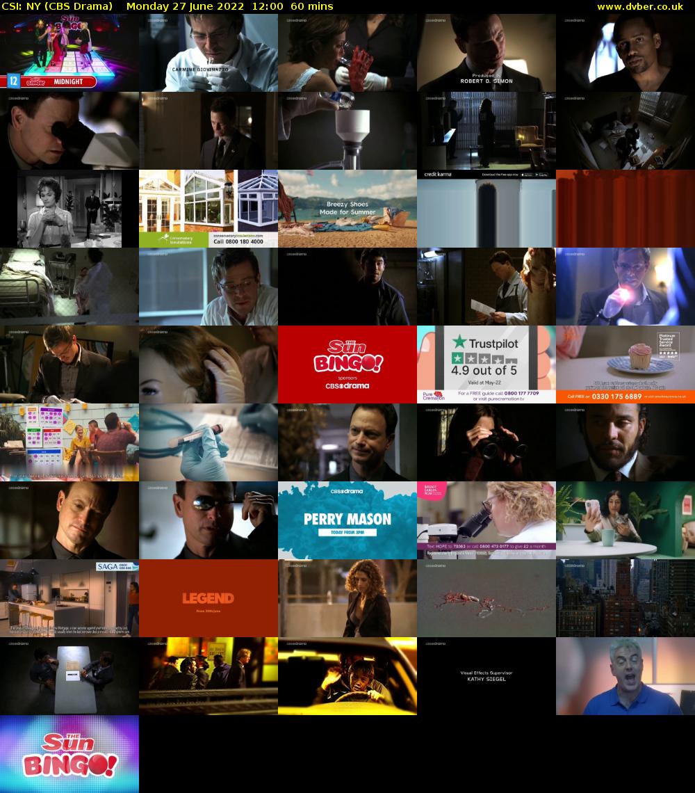 CSI: NY (CBS Drama) Monday 27 June 2022 12:00 - 13:00