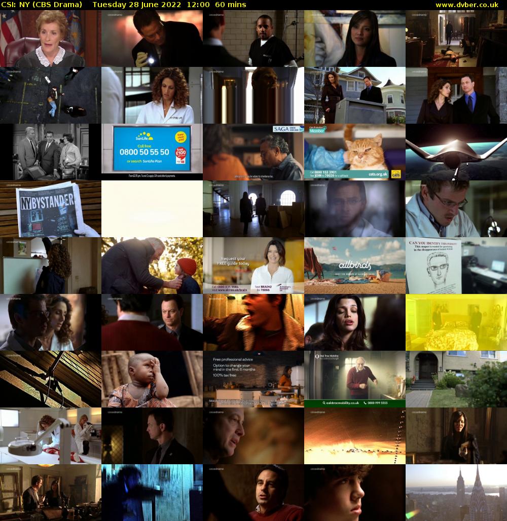 CSI: NY (CBS Drama) Tuesday 28 June 2022 12:00 - 13:00