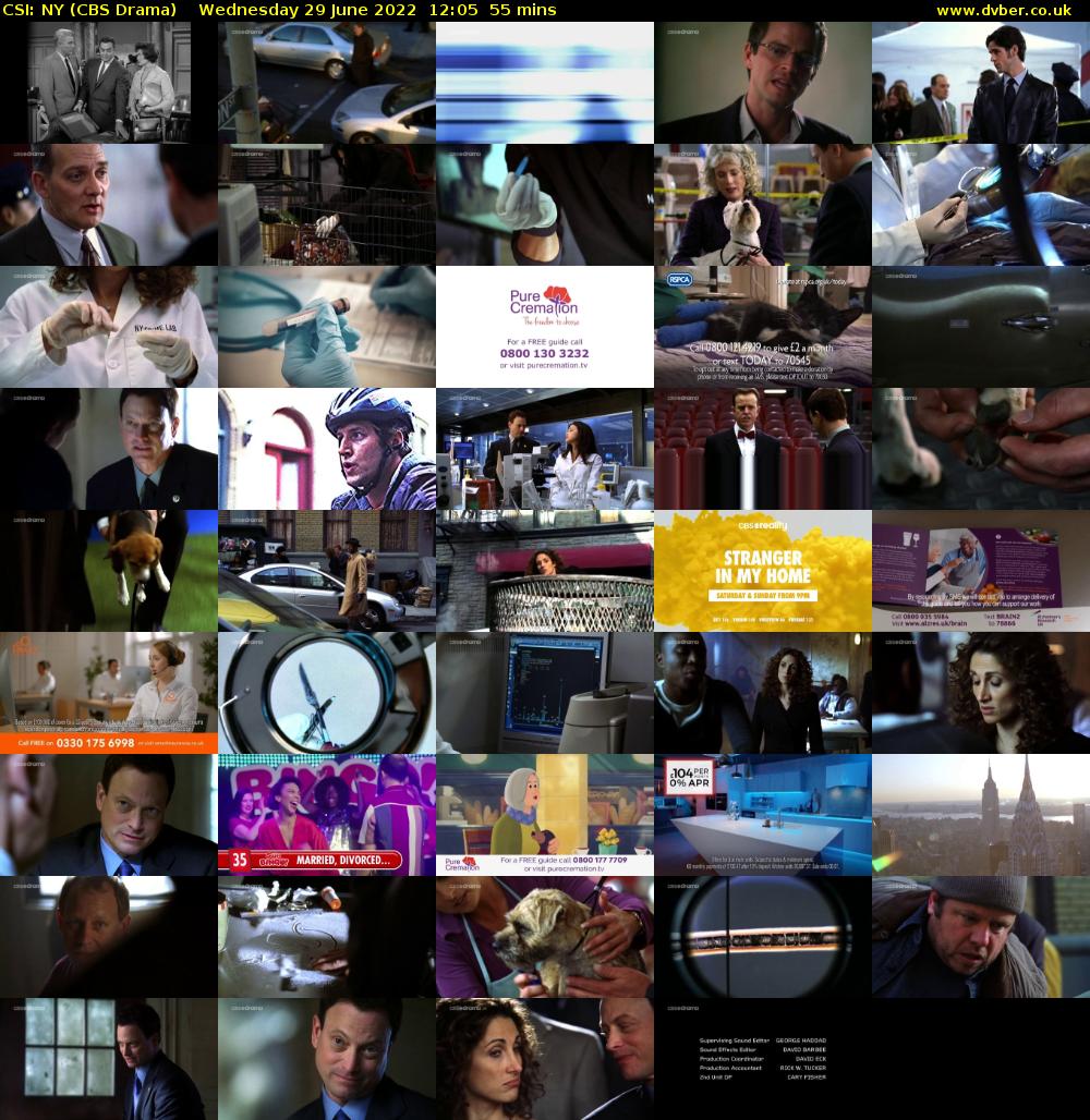 CSI: NY (CBS Drama) Wednesday 29 June 2022 12:05 - 13:00