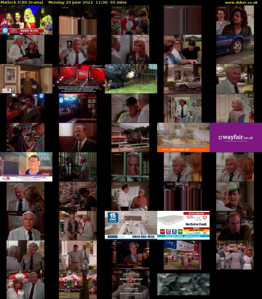 Matlock (CBS Drama) Monday 20 June 2022 11:00 - 12:05