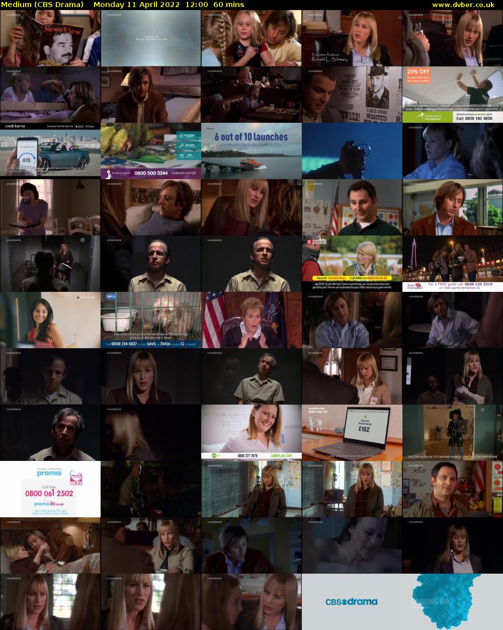 Medium (CBS Drama) Monday 11 April 2022 12:00 - 13:00