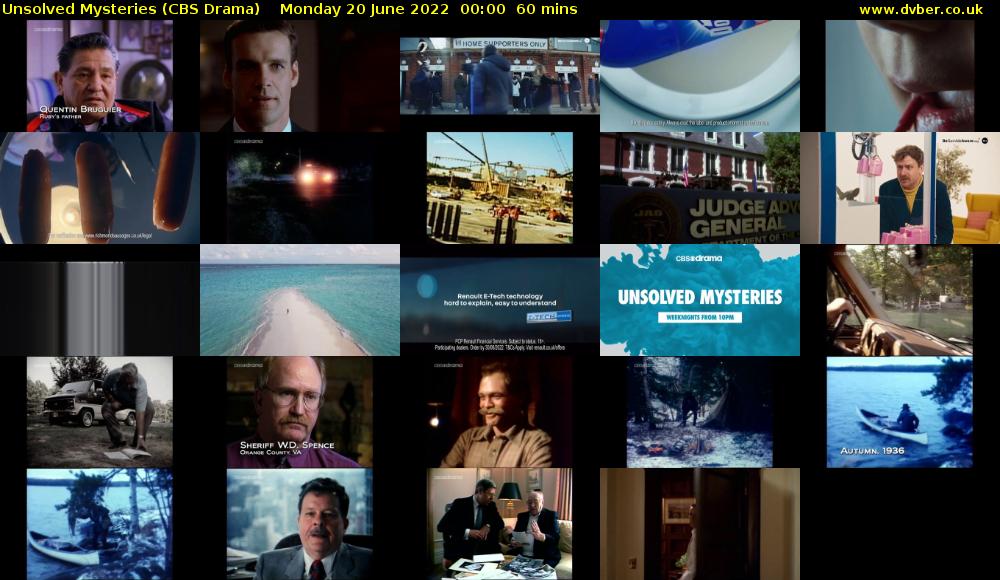 Unsolved Mysteries (CBS Drama) Monday 20 June 2022 00:00 - 01:00