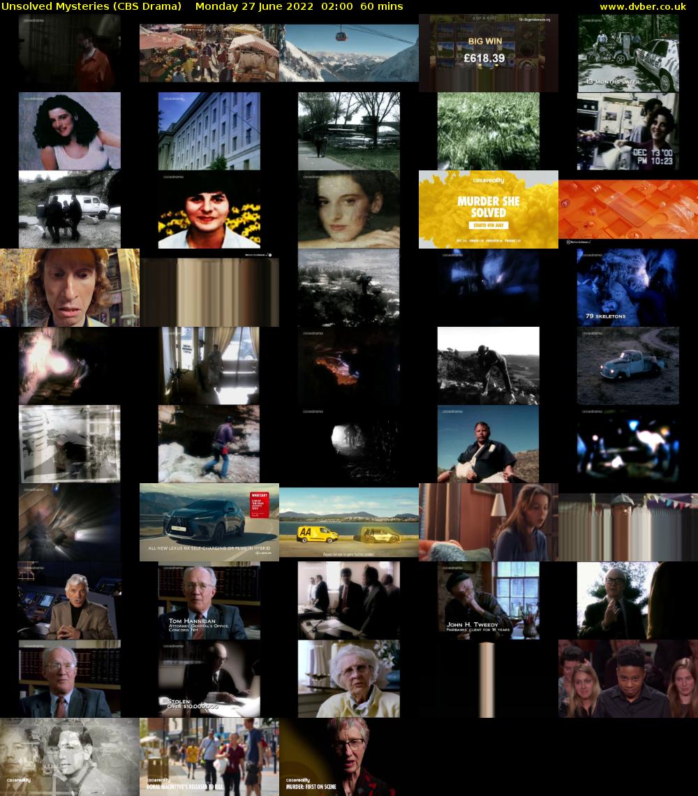 Unsolved Mysteries (CBS Drama) Monday 27 June 2022 02:00 - 03:00