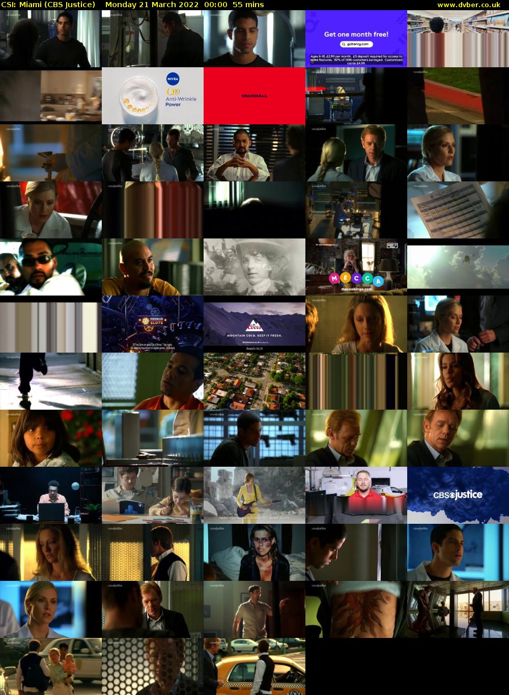 CSI: Miami (CBS Justice) Monday 21 March 2022 00:00 - 00:55