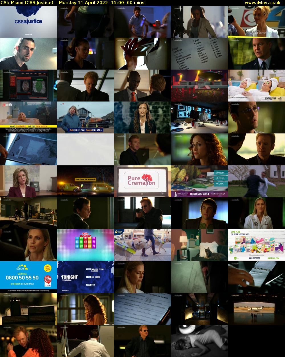 CSI: Miami (CBS Justice) Monday 11 April 2022 15:00 - 16:00