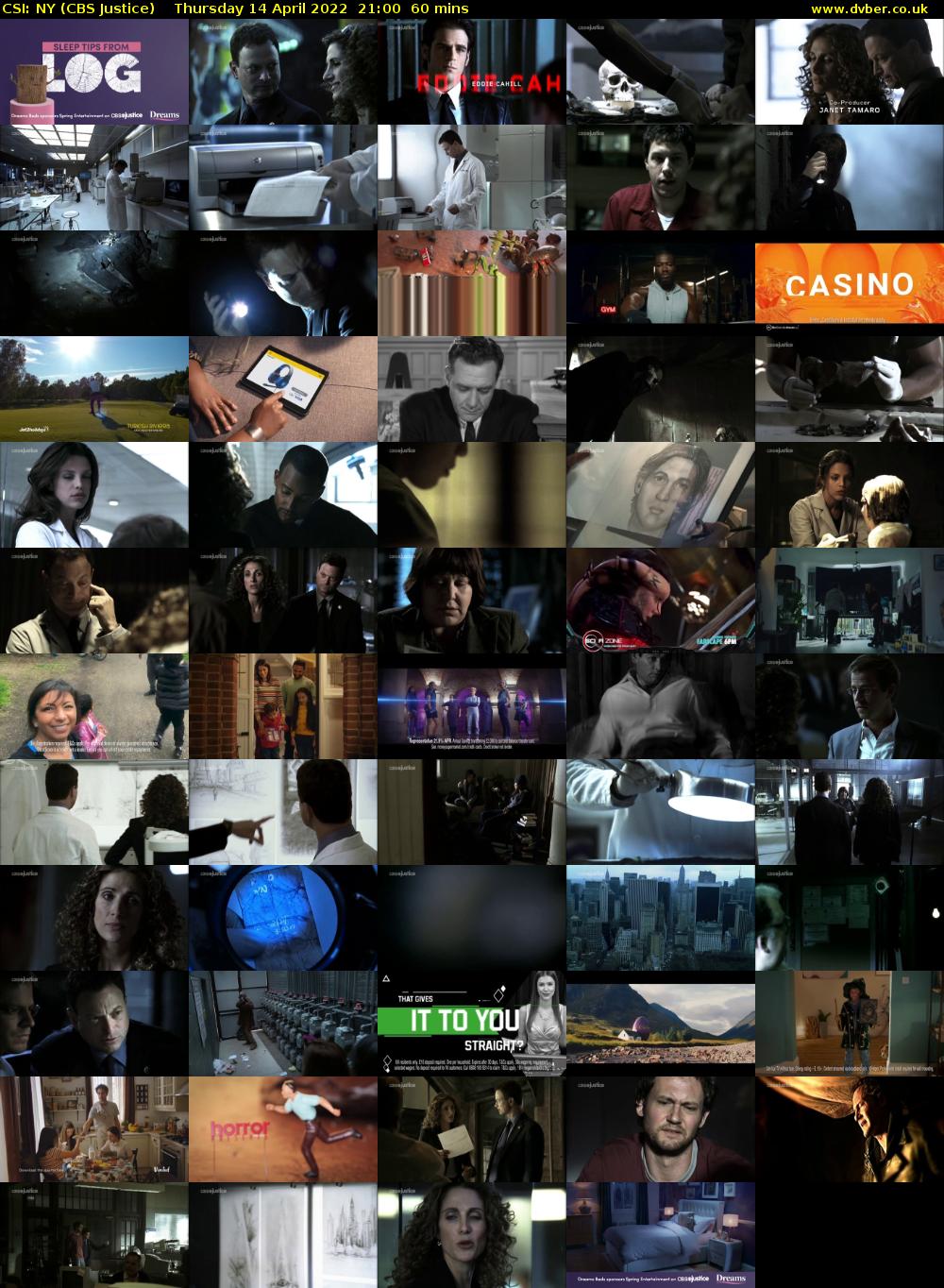 CSI: NY (CBS Justice) Thursday 14 April 2022 21:00 - 22:00