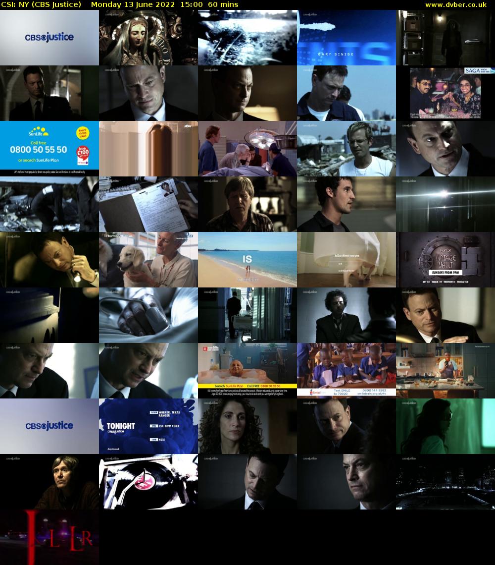 CSI: NY (CBS Justice) Monday 13 June 2022 15:00 - 16:00
