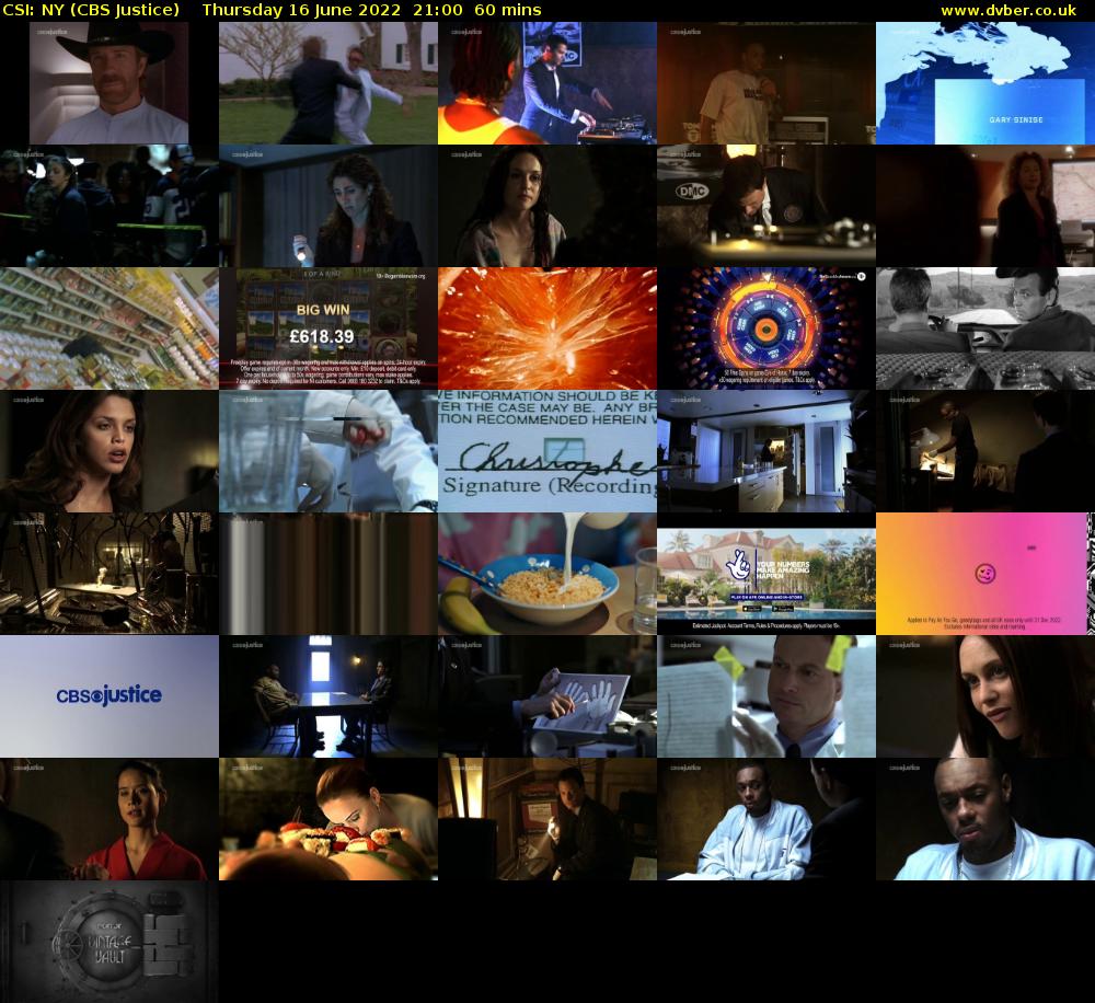 CSI: NY (CBS Justice) Thursday 16 June 2022 21:00 - 22:00