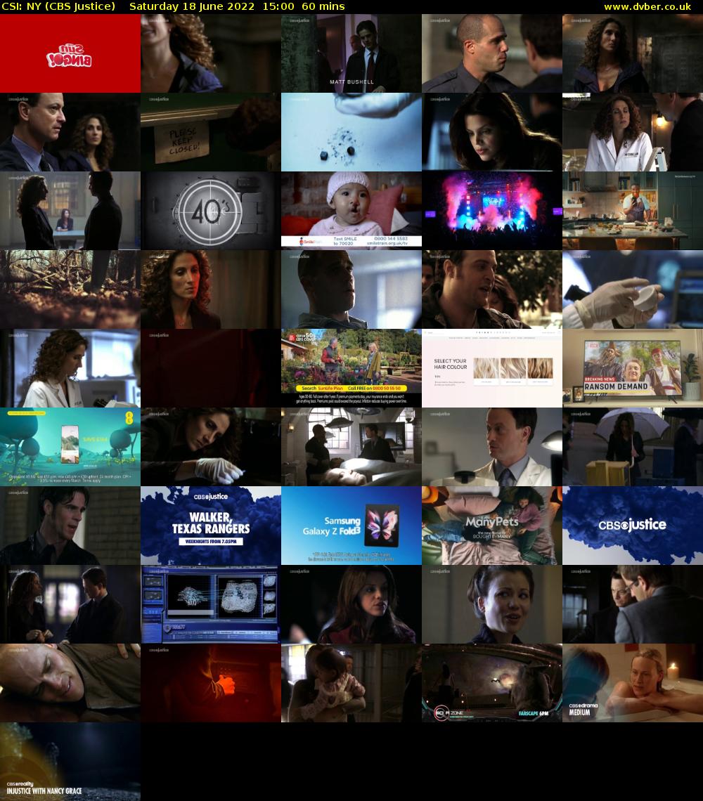 CSI: NY (CBS Justice) Saturday 18 June 2022 15:00 - 16:00