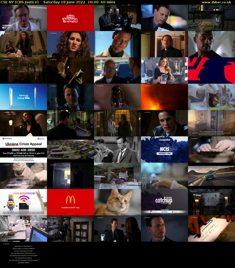 CSI: NY (CBS Justice) Saturday 18 June 2022 16:00 - 17:00