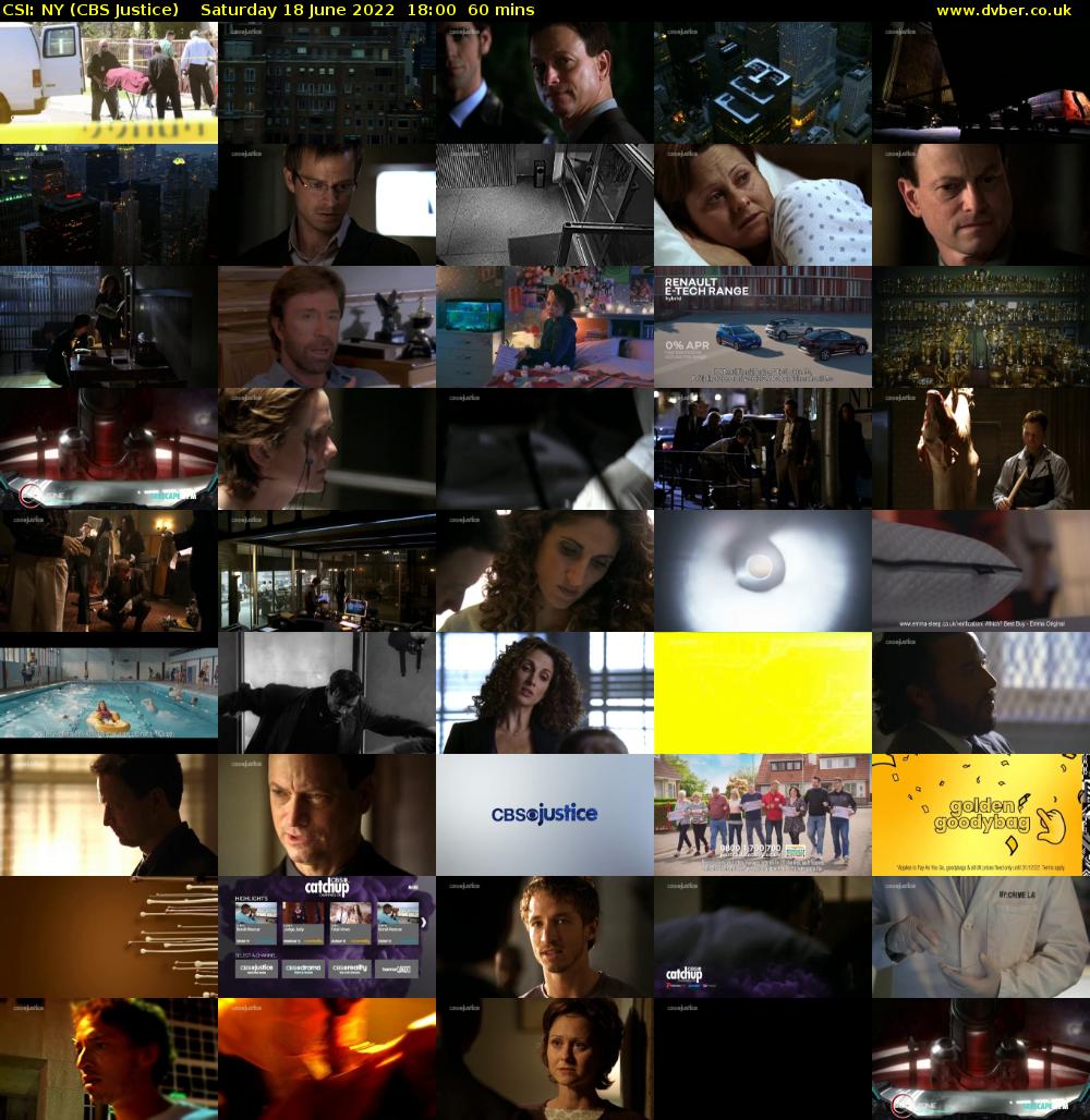 CSI: NY (CBS Justice) Saturday 18 June 2022 18:00 - 19:00