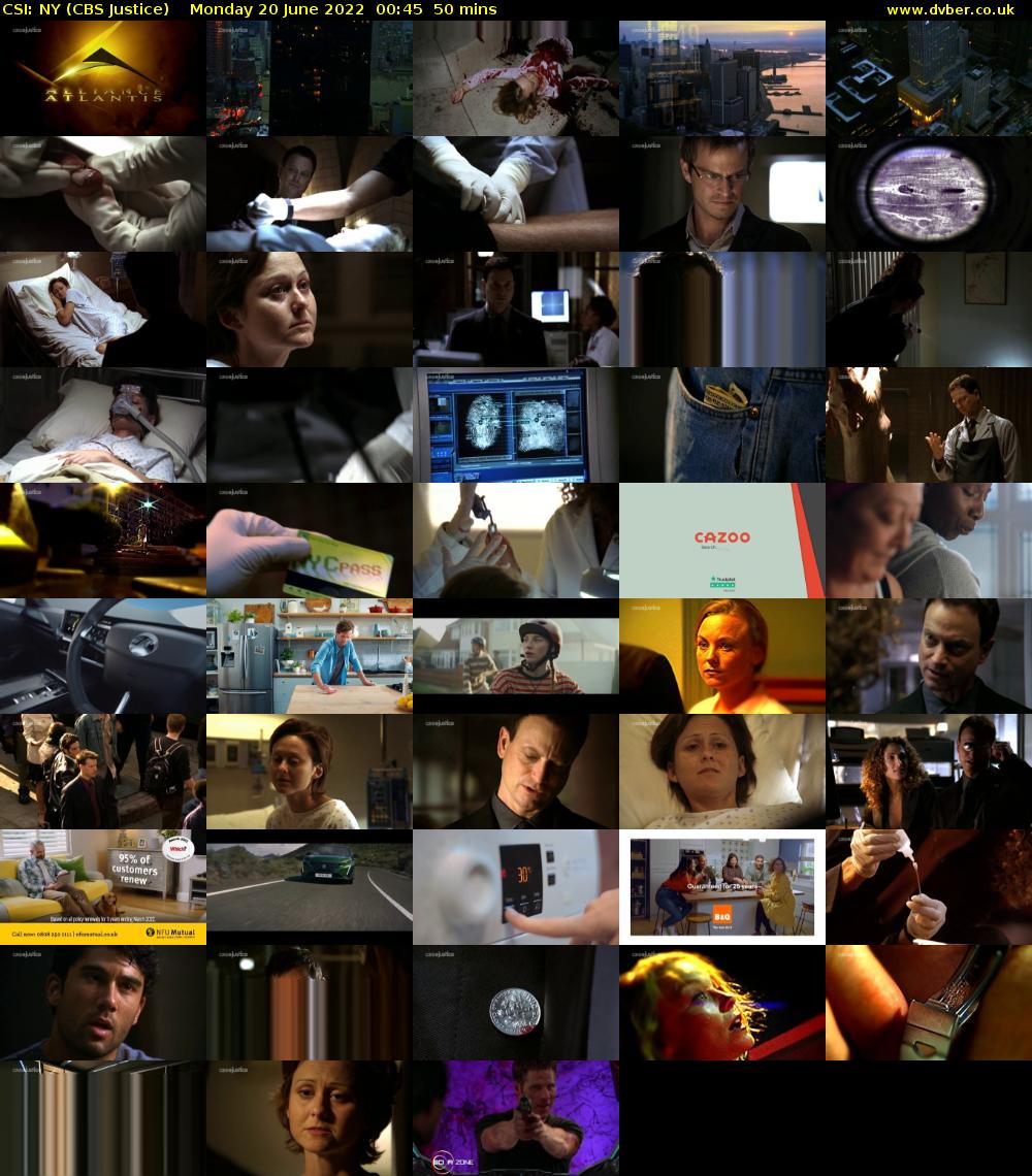 CSI: NY (CBS Justice) Monday 20 June 2022 00:45 - 01:35