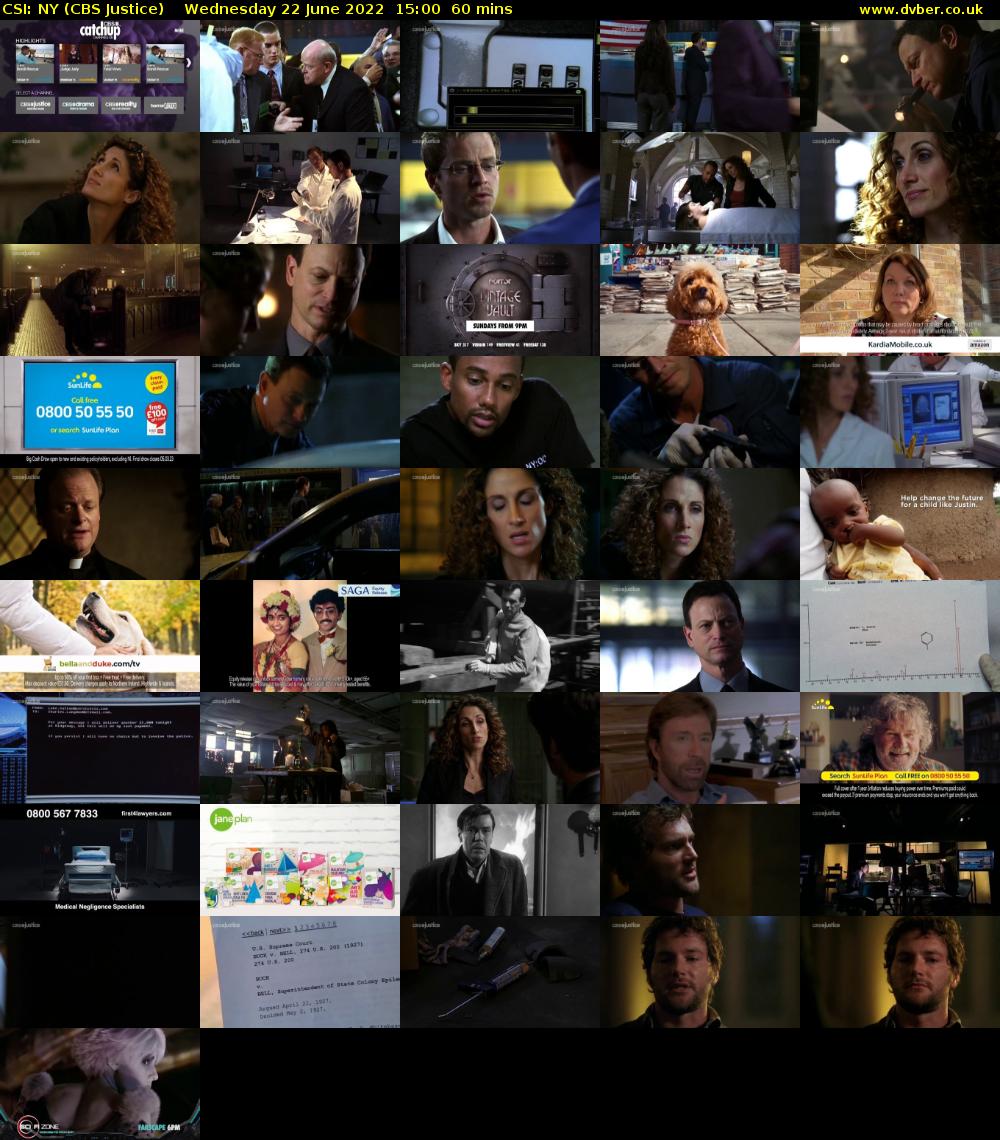 CSI: NY (CBS Justice) Wednesday 22 June 2022 15:00 - 16:00