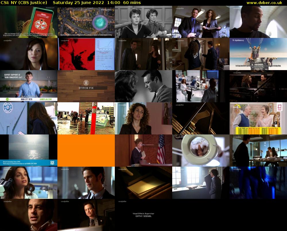 CSI: NY (CBS Justice) Saturday 25 June 2022 14:00 - 15:00