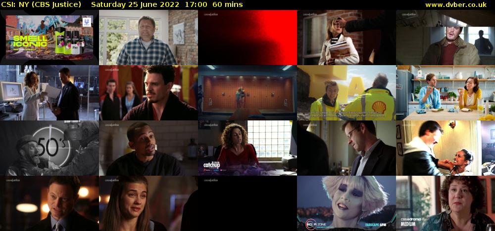 CSI: NY (CBS Justice) Saturday 25 June 2022 17:00 - 18:00