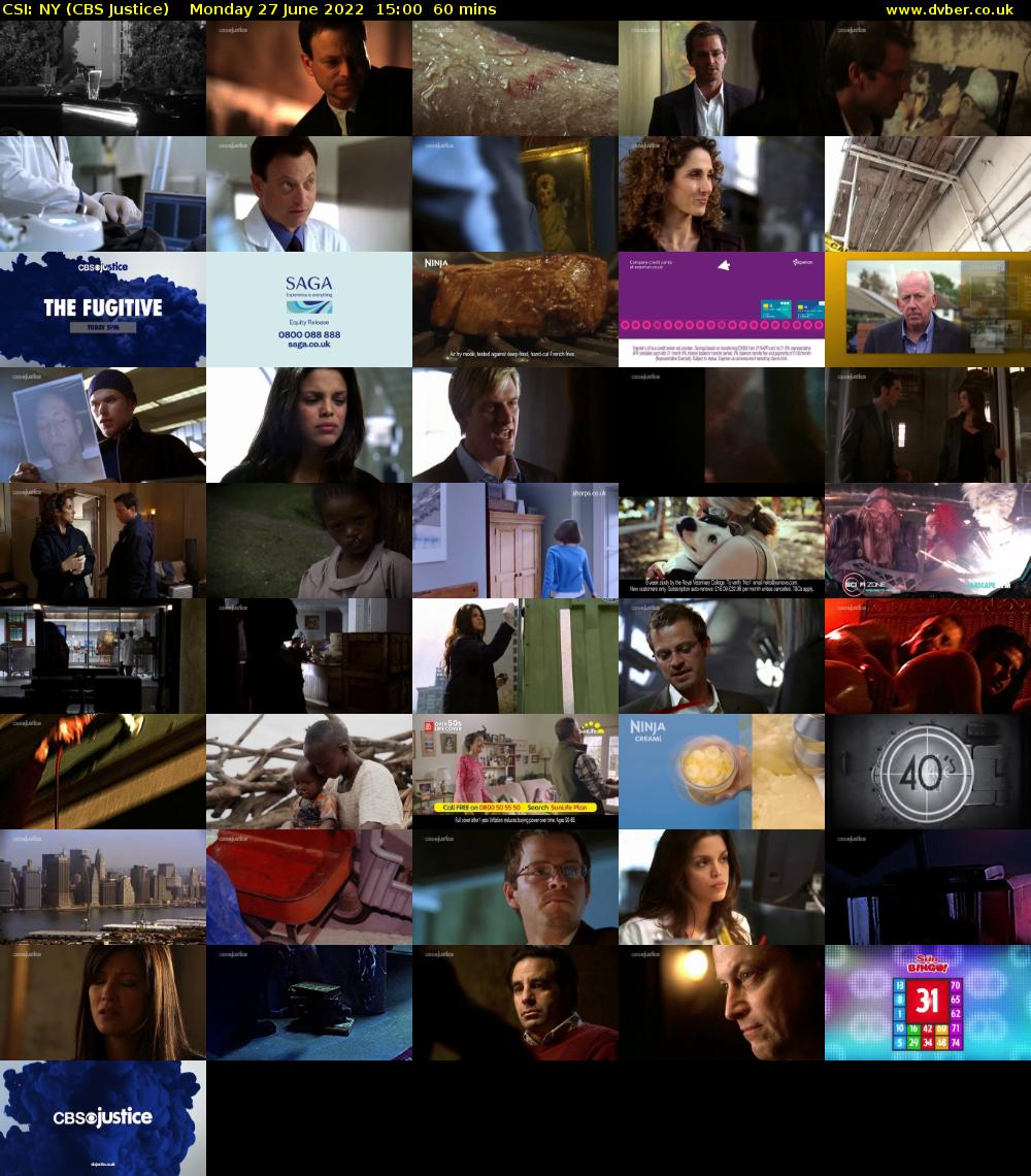 CSI: NY (CBS Justice) Monday 27 June 2022 15:00 - 16:00