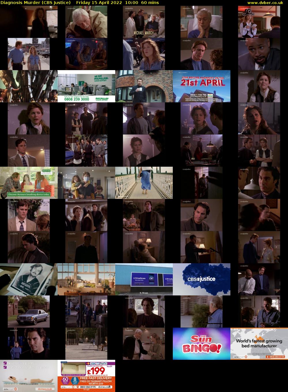 Diagnosis Murder (CBS Justice) Friday 15 April 2022 10:00 - 11:00