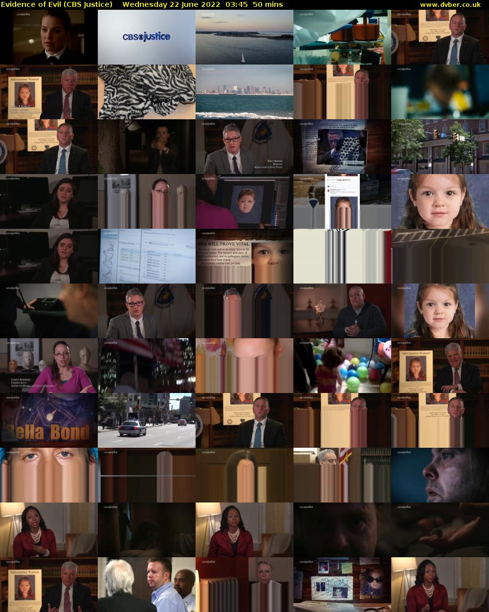 Evidence of Evil (CBS Justice) Wednesday 22 June 2022 03:45 - 04:35