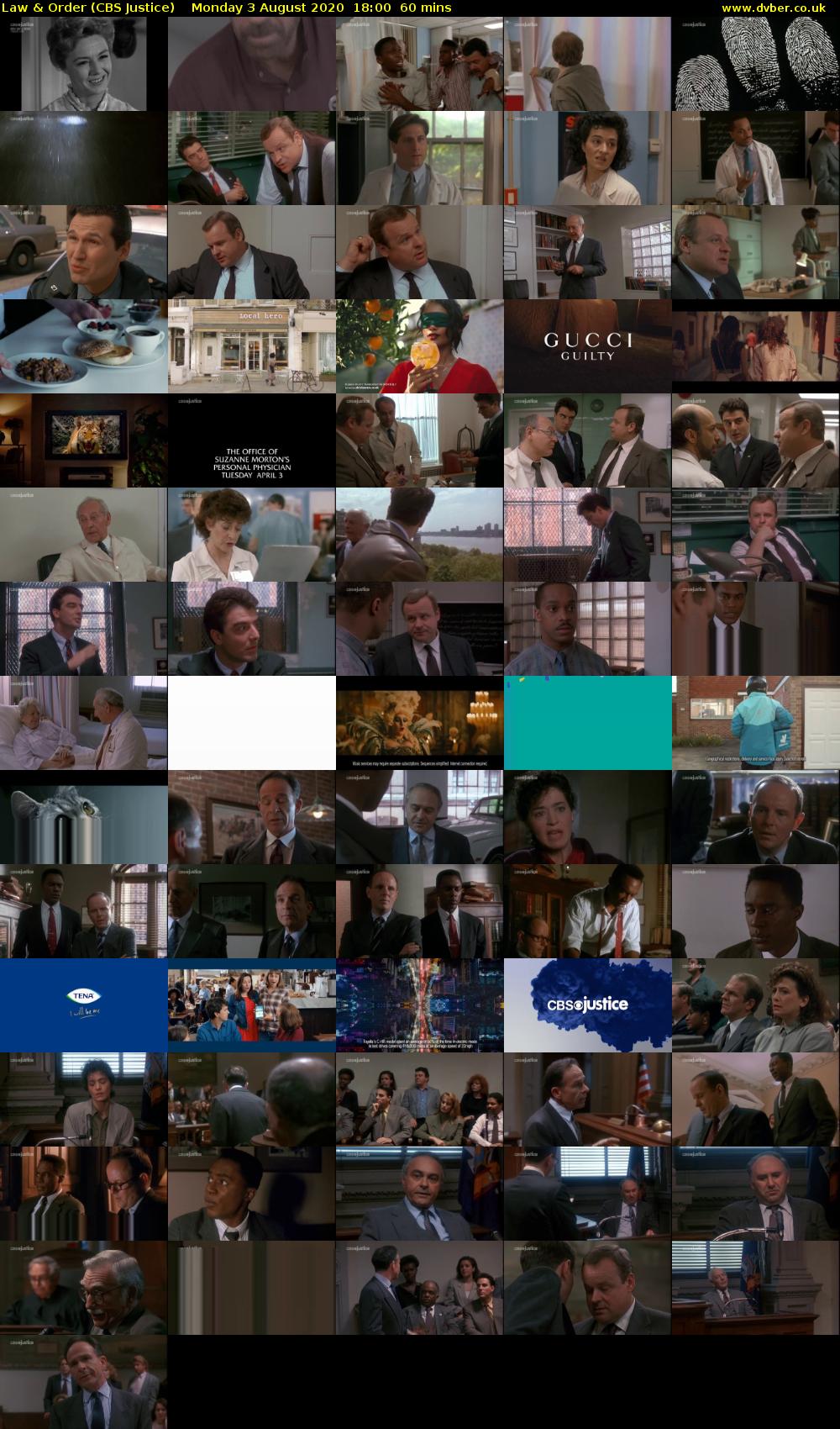 Law & Order (CBS Justice) Monday 3 August 2020 18:00 - 19:00
