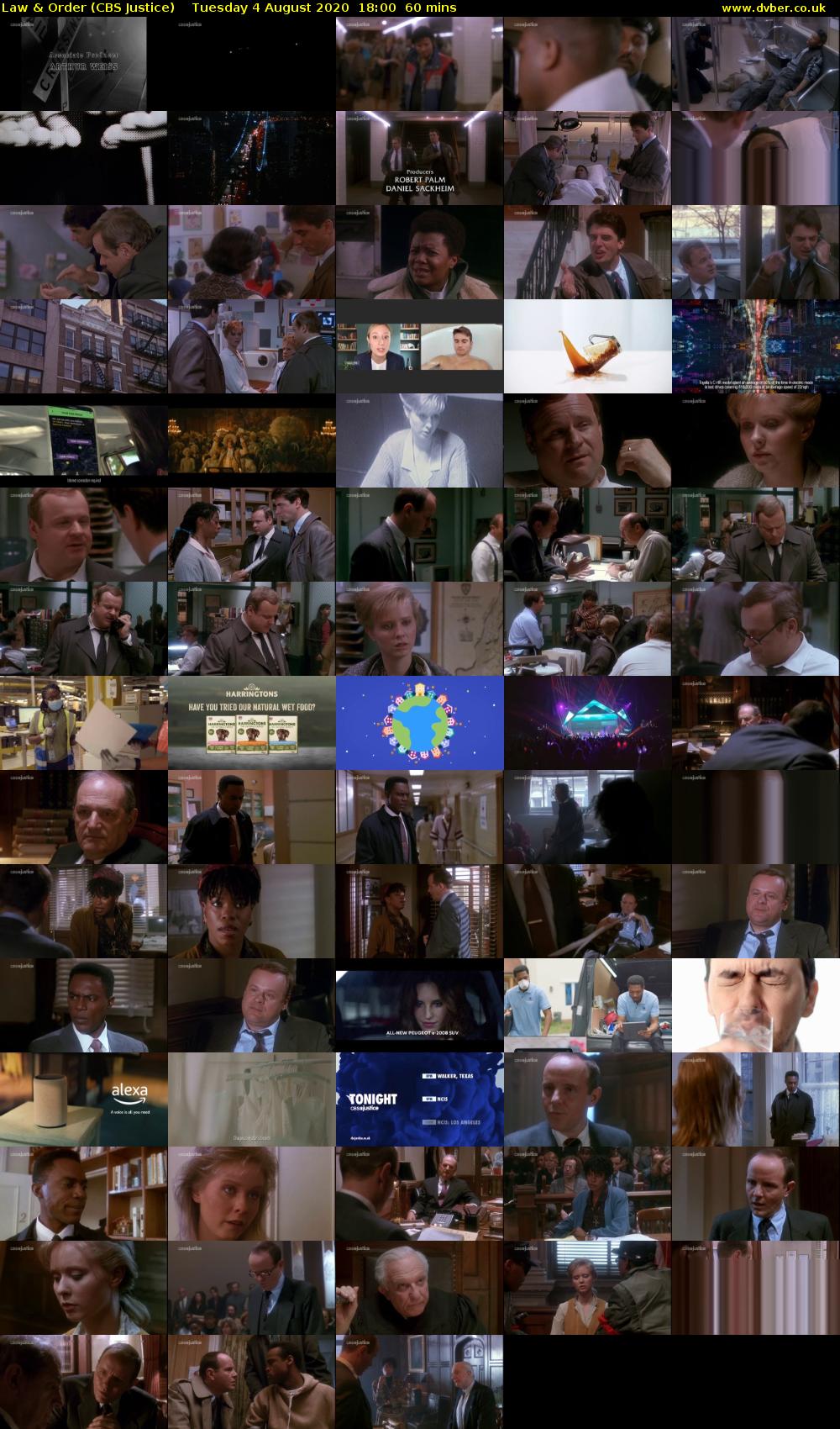 Law & Order (CBS Justice) Tuesday 4 August 2020 18:00 - 19:00