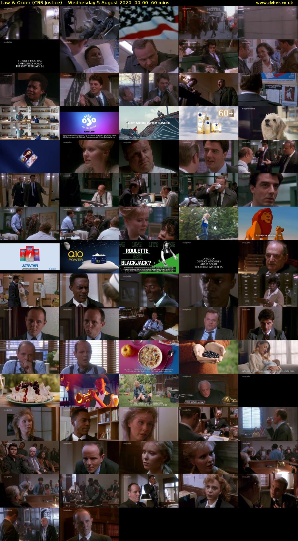Law & Order (CBS Justice) Wednesday 5 August 2020 00:00 - 01:00