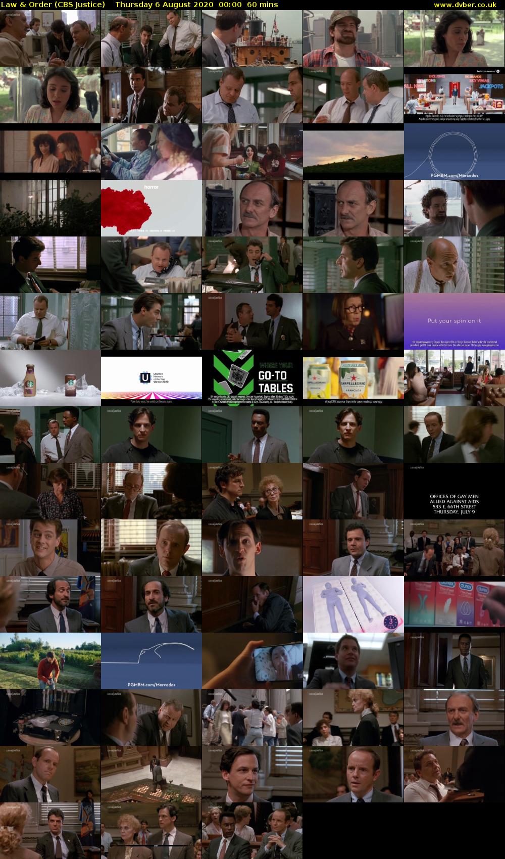 Law & Order (CBS Justice) Thursday 6 August 2020 00:00 - 01:00