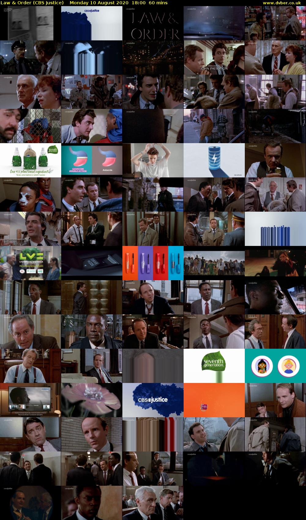 Law & Order (CBS Justice) Monday 10 August 2020 18:00 - 19:00