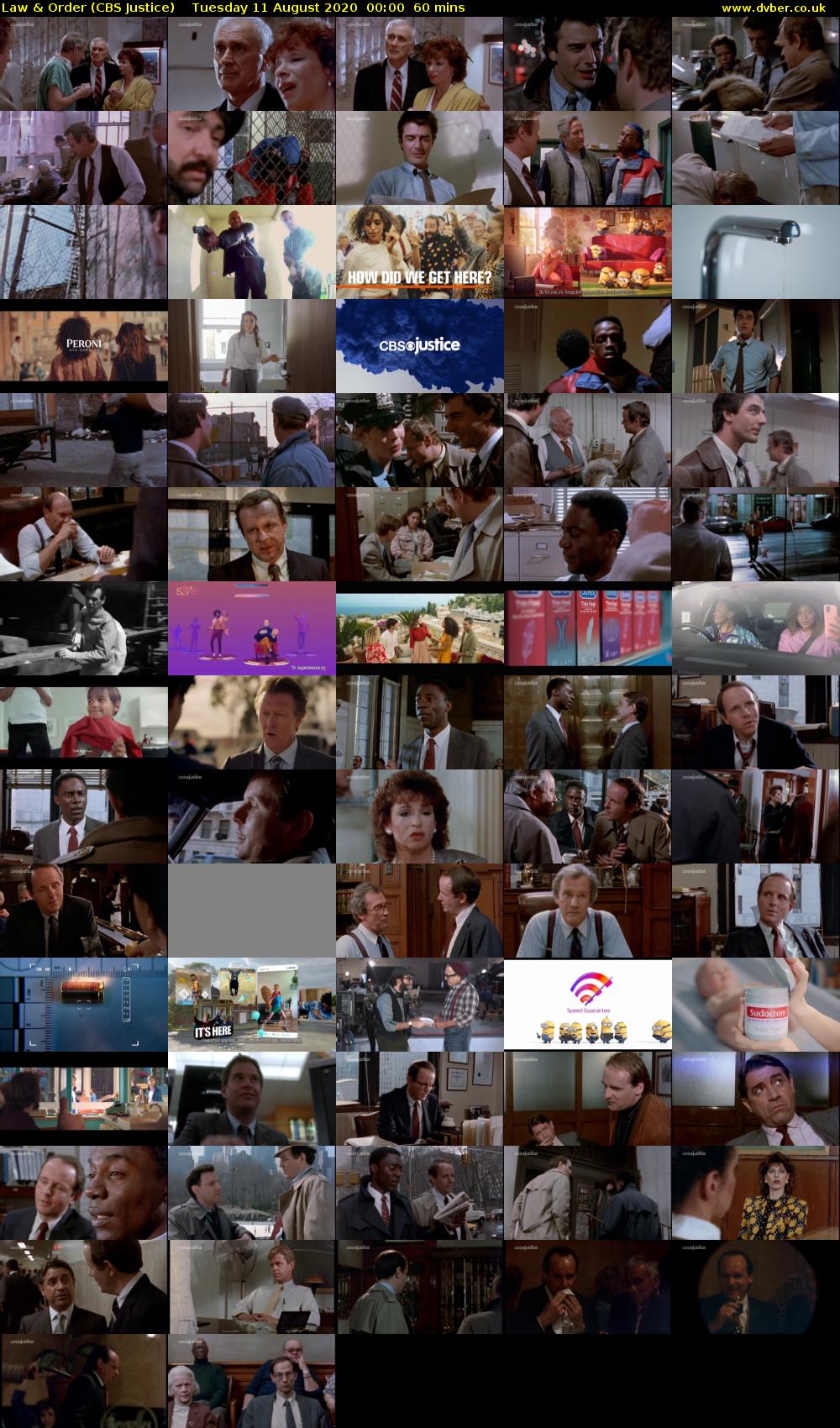 Law & Order (CBS Justice) Tuesday 11 August 2020 00:00 - 01:00