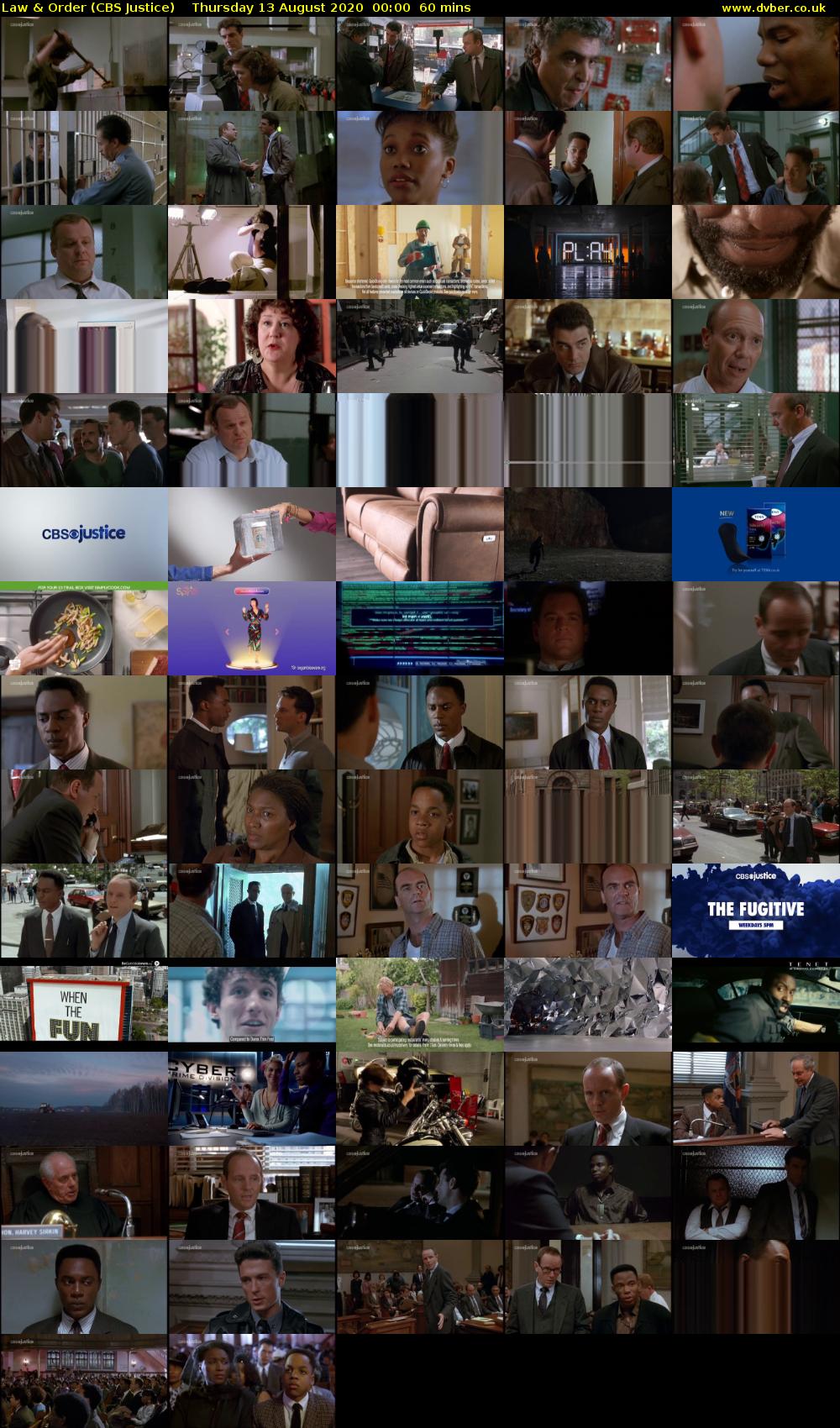 Law & Order (CBS Justice) Thursday 13 August 2020 00:00 - 01:00