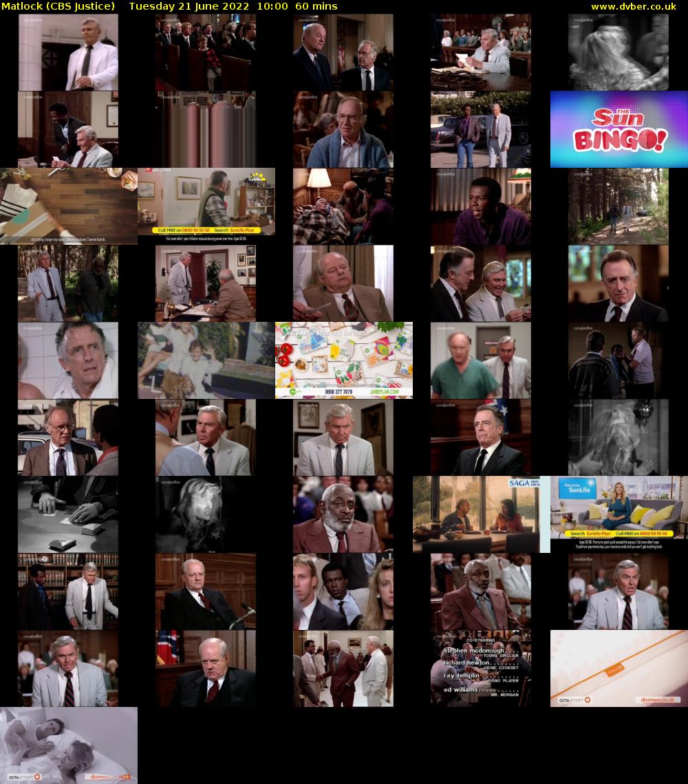 Matlock (CBS Justice) Tuesday 21 June 2022 10:00 - 11:00