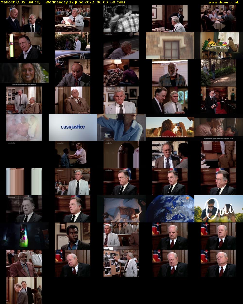Matlock (CBS Justice) Wednesday 22 June 2022 00:00 - 01:00