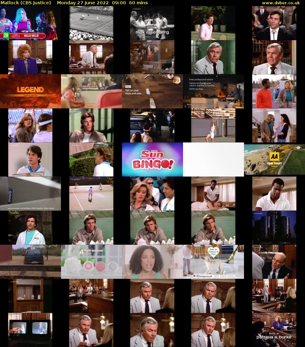 Matlock (CBS Justice) Monday 27 June 2022 09:00 - 10:00