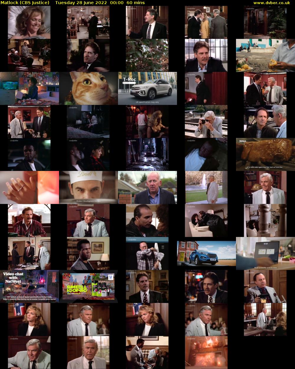 Matlock (CBS Justice) Tuesday 28 June 2022 00:00 - 01:00
