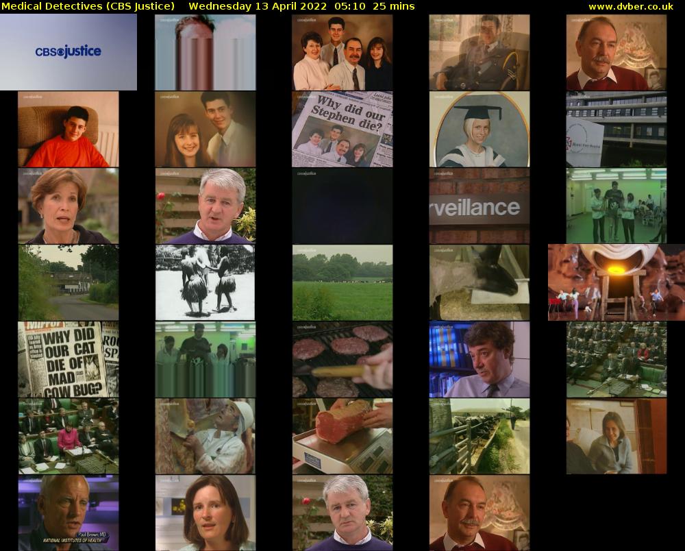 Medical Detectives (CBS Justice) Wednesday 13 April 2022 05:10 - 05:35