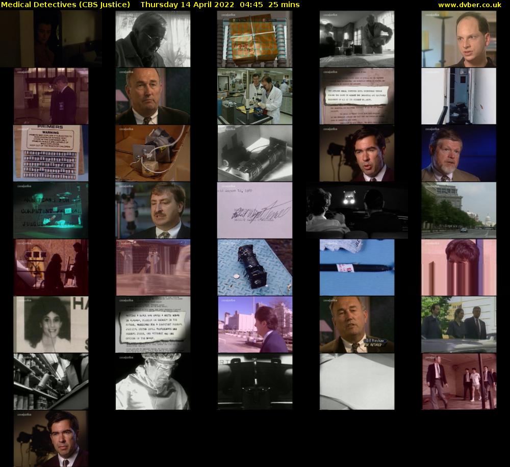 Medical Detectives (CBS Justice) Thursday 14 April 2022 04:45 - 05:10
