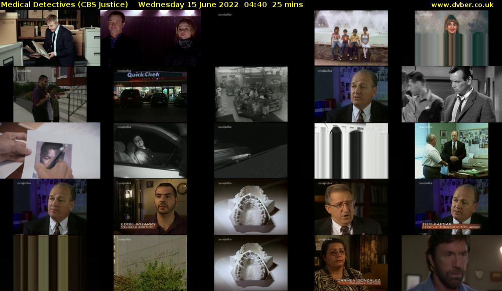 Medical Detectives (CBS Justice) Wednesday 15 June 2022 04:40 - 05:05