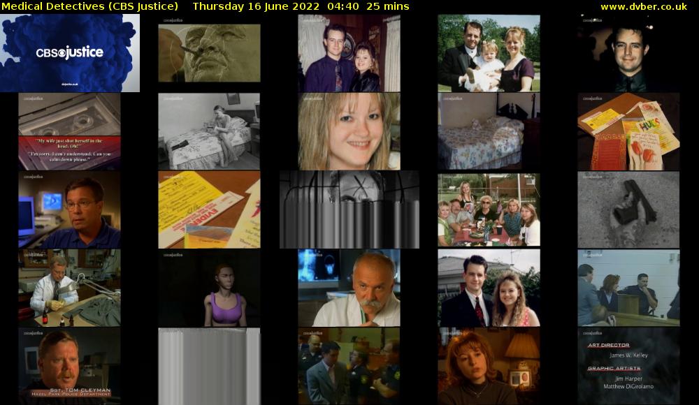 Medical Detectives (CBS Justice) Thursday 16 June 2022 04:40 - 05:05