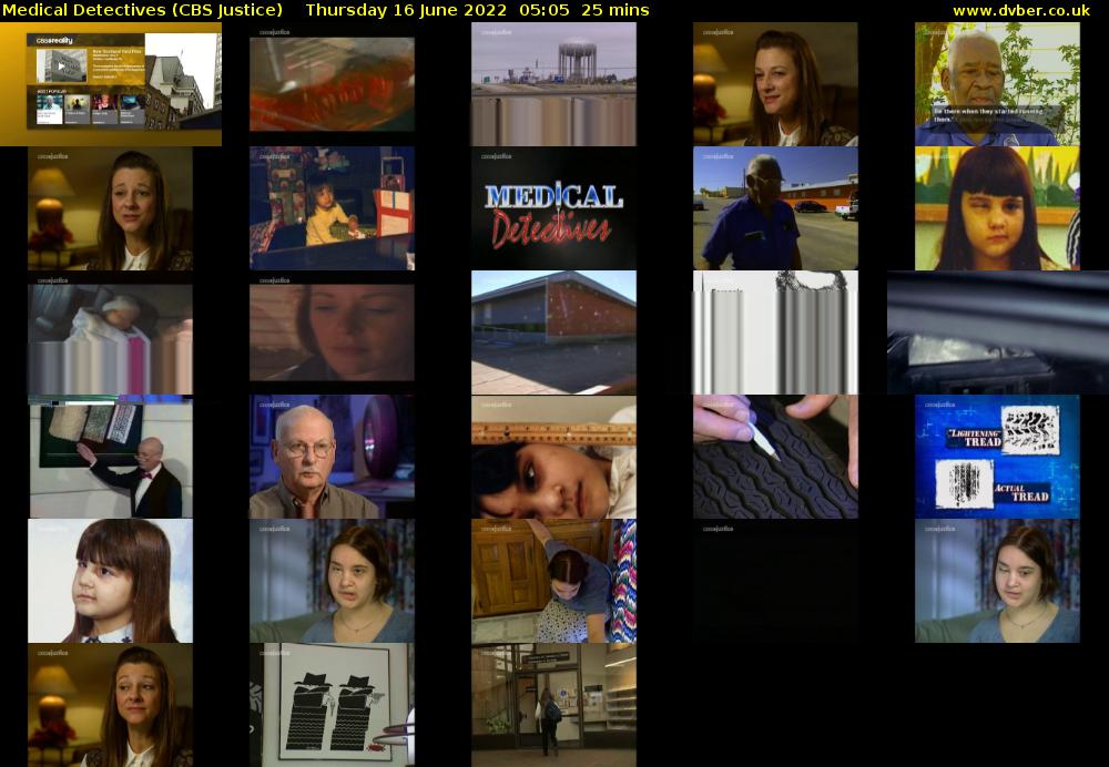 Medical Detectives (CBS Justice) Thursday 16 June 2022 05:05 - 05:30