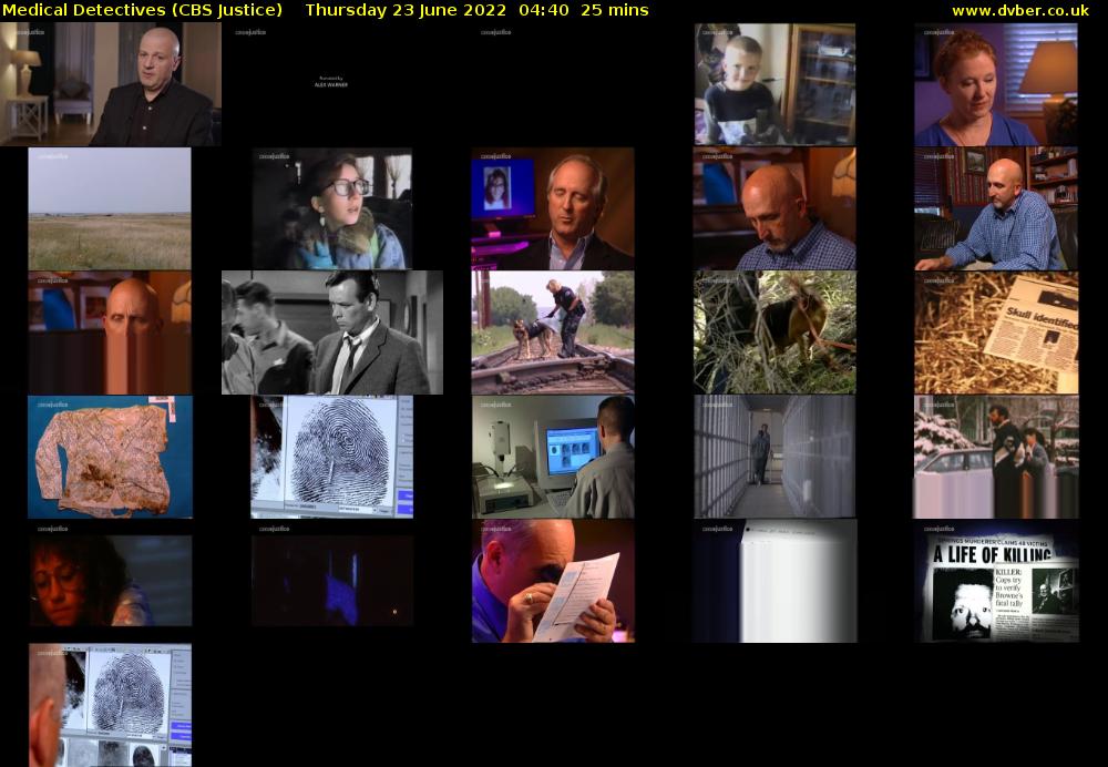 Medical Detectives (CBS Justice) Thursday 23 June 2022 04:40 - 05:05