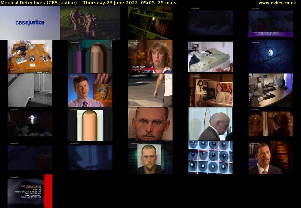 Medical Detectives (CBS Justice) Thursday 23 June 2022 05:05 - 05:30