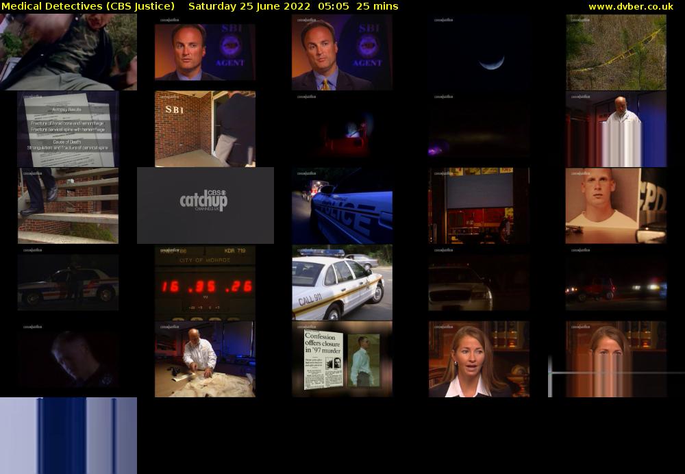 Medical Detectives (CBS Justice) Saturday 25 June 2022 05:05 - 05:30