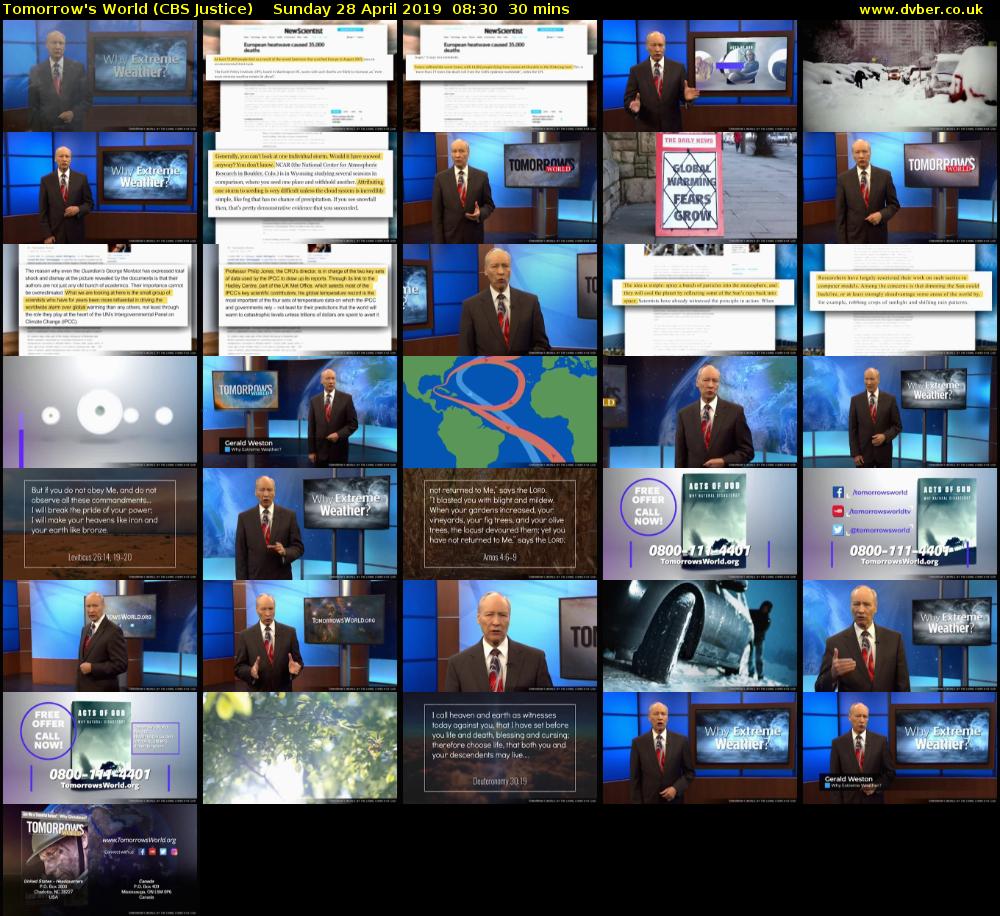 Tomorrow's World (CBS Justice) Sunday 28 April 2019 08:30 - 09:00