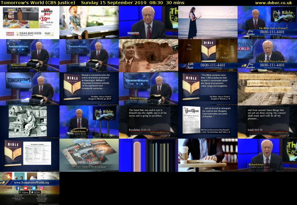 Tomorrow's World (CBS Justice) Sunday 15 September 2019 08:30 - 09:00