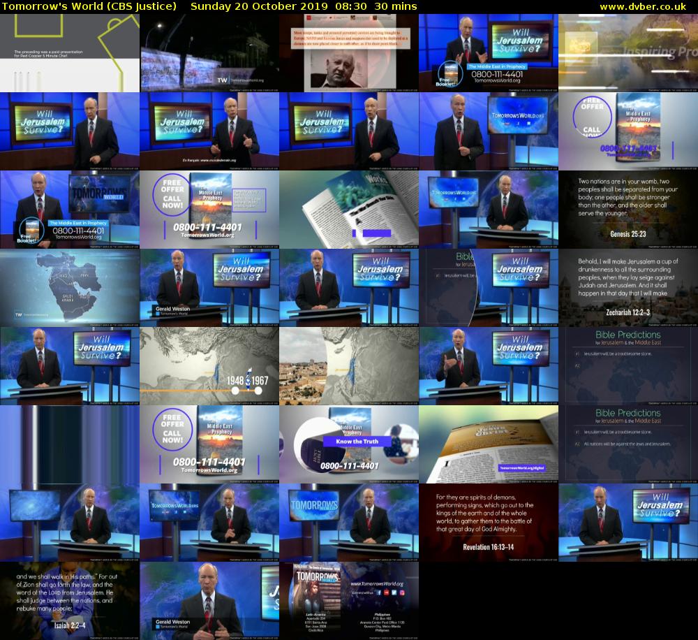 Tomorrow's World (CBS Justice) Sunday 20 October 2019 08:30 - 09:00