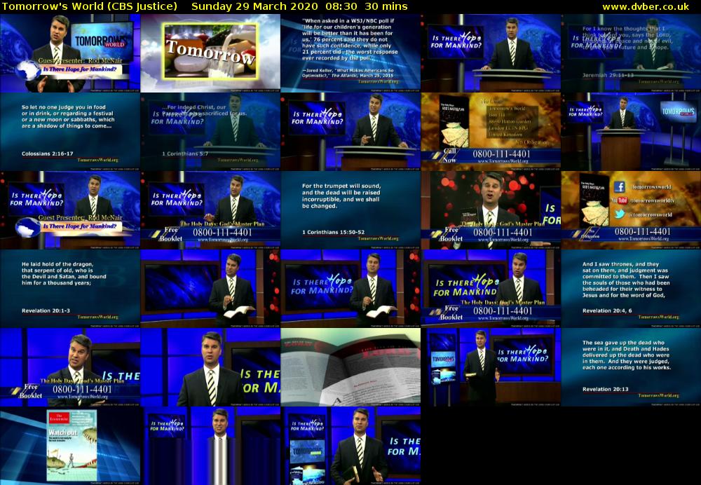Tomorrow's World (CBS Justice) Sunday 29 March 2020 08:30 - 09:00