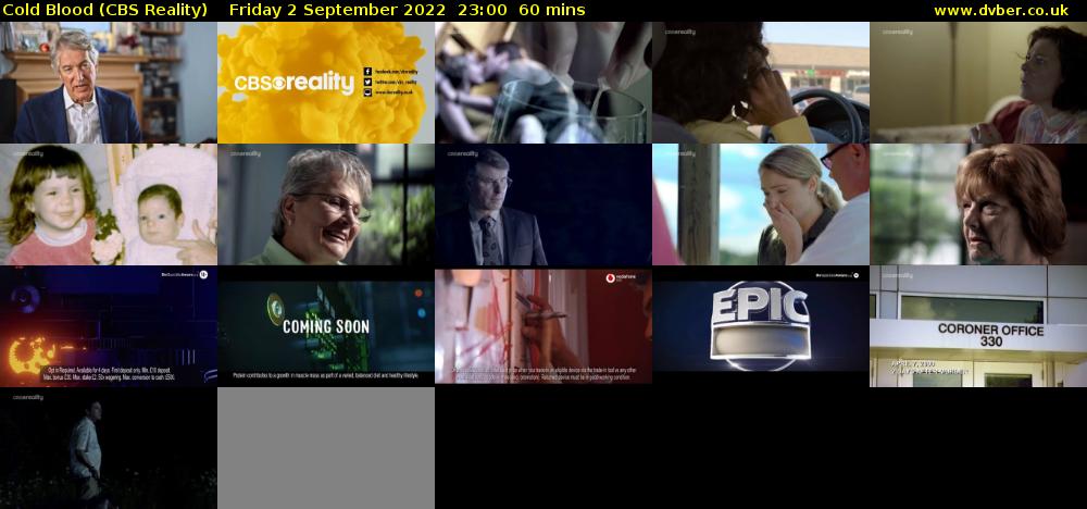 Cold Blood (CBS Reality) Friday 2 September 2022 23:00 - 00:00