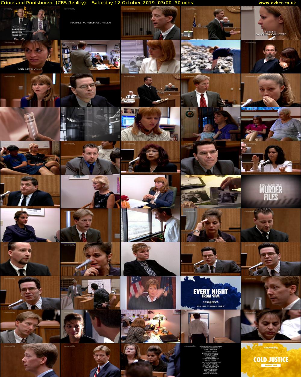 Crime and Punishment (CBS Reality) Saturday 12 October 2019 03:00 - 03:50