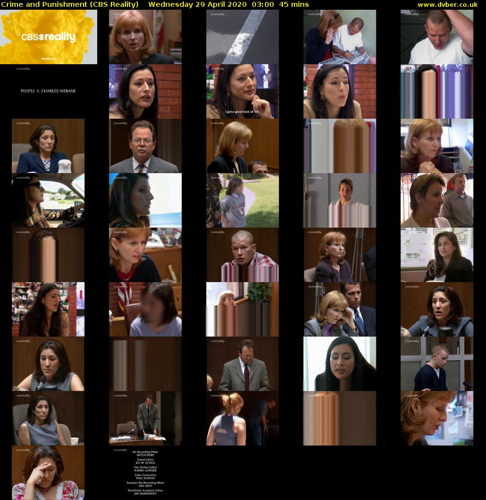 Crime and Punishment (CBS Reality) Wednesday 29 April 2020 03:00 - 03:45